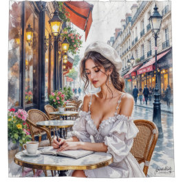 Parijse Vrouwen Elegantie: Paris Café Street Vibes Douchegordijn