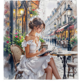 Parijse Vrouwen Elegantie: Paris Café Street Vibes Douchegordijn