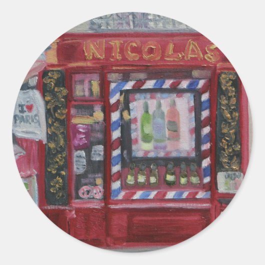 Parijse wijnwinkel ronde sticker (Voorkant)