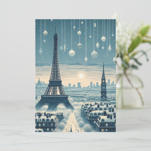 Parijse Winter Elegance - Kerstmis in de stad Feestdagenkaart (Staand voorkant)