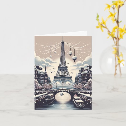 Parijse Winter Elegance - Kerstmis in de stad Kaart (Gele Bloem)