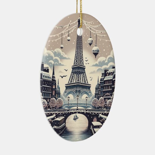 Parijse Winter Elegance - Kerstmis in de stad Keramisch Ornament (Rechts)