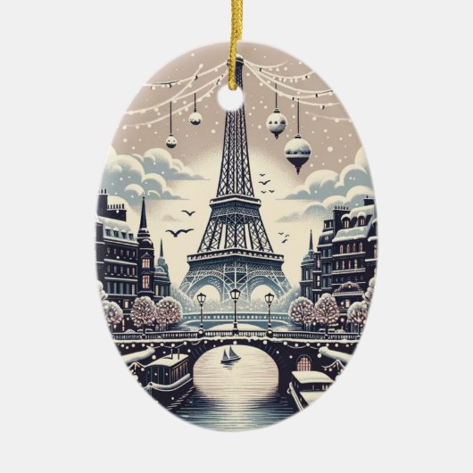 Parijse Winter Elegance - Kerstmis in de stad Keramisch Ornament (Voorkant)