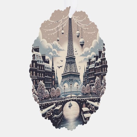 Parijse Winter Elegance - Kerstmis in de stad Ornament Kaart (Rechts)