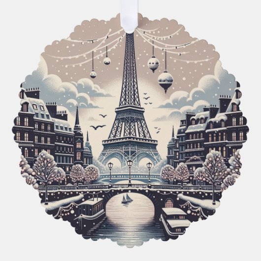 Parijse Winter Elegance - Kerstmis in de stad Ornament Kaart (Voorkant)