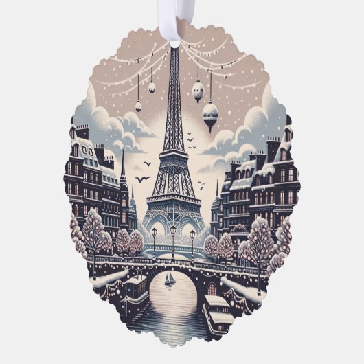 Parijse Winter Elegance - Kerstmis in de stad Ornament Kaart (Links)