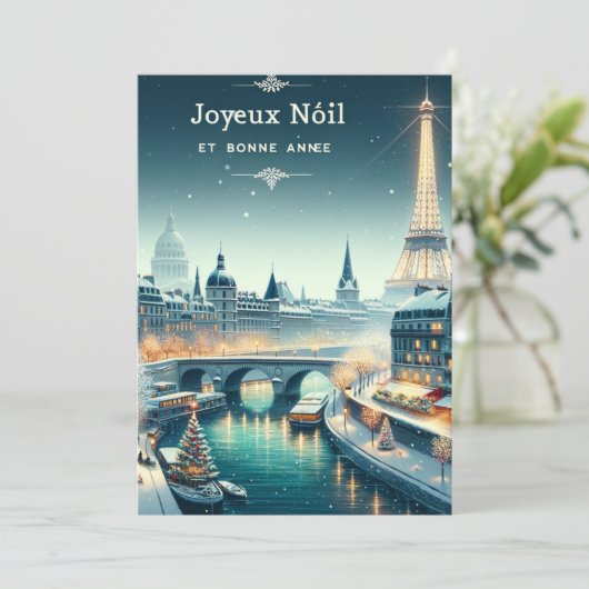 Parijse winterelegantie feestdagenkaart (Staand voorkant)