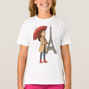 Parijse Wonder" – Meisje met paraplu onder de Tore T-shirt
