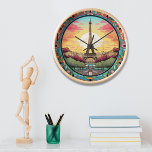 Parijse Zonsondergang Eifeltoren Parijs Franse Blo<br><div class="desc">De heldere Parijse Sunset Eifel Tower Paris French Floral Clocks heeft een Parijse zonsondergang in art decostijl met de Eifel Tower in een gedurfd bloemenrijk lijst. Creëer door Evco Studio www.zazzle.com/store/evcostudio</div>