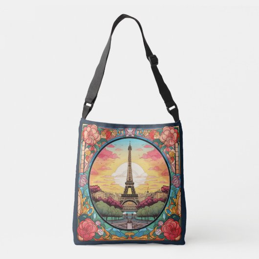 Parijse Zonsondergang Eifeltoren Parijs Franse Blo Crossbody Tas (Achterkant)