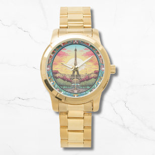 Parijse Zonsondergang Eifeltoren Parijs Franse Blo Horloge