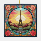 Parijse Zonsondergang Eifeltoren Parijs Franse Blo Keramisch Ornament (Voorkant)