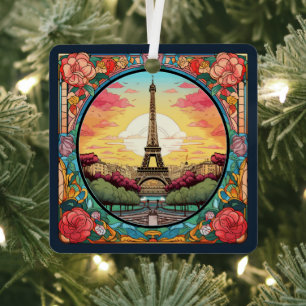 Parijse Zonsondergang Eifeltoren Parijs Franse Blo Metalen Ornament