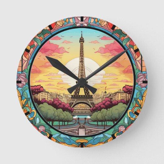 Parijse Zonsondergang Eifeltoren Parijs Franse Blo Ronde Klok (Voorkant)