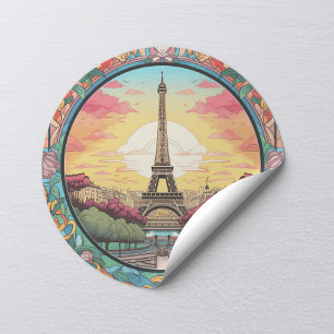 Parijse Zonsondergang Eifeltoren Parijs Franse Blo Ronde Sticker