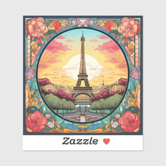 Parijse Zonsondergang Eifeltoren Parijs Franse Blo Sticker (Vel)