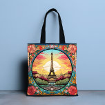 Parijse Zonsondergang Eifeltoren Parijs Franse Blo Tote Bag<br><div class="desc">De heldere Parijse Sunset Eifel Tower Paris French Floral Canvas tassen heeft een Parijse zonsondergang in art decostijl met de Eifel Tower in een gedurfd bloemrijk lijst. Creëer door Evco Studio www.zazzle.com/store/evcostudio</div>