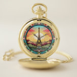 Parijse Zonsondergang Eifeltoren Parijs Franse Blo Zakhorloge<br><div class="desc">De heldere Parijse Sunset Eifel Tower Paris French Floral Watches heeft een Parijse zonsondergang in art decostijl met de Eifel Tower in een gedurfd bloemenrijk lijst. Creëer door Evco Studio www.zazzle.com/store/evcostudio</div>