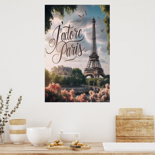 Parijse zonsondergang met Eiffeltoren Poster (Keuken)