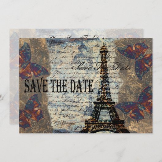 -Parijzenaar, behalve de datum Save The Date (Voorkant / Achterkant)