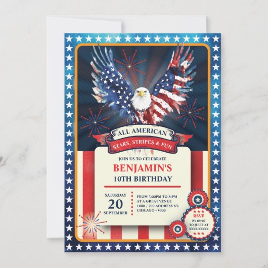 Pariotic All American Eagle Verjaardagsfeest Kaart (Voorkant)