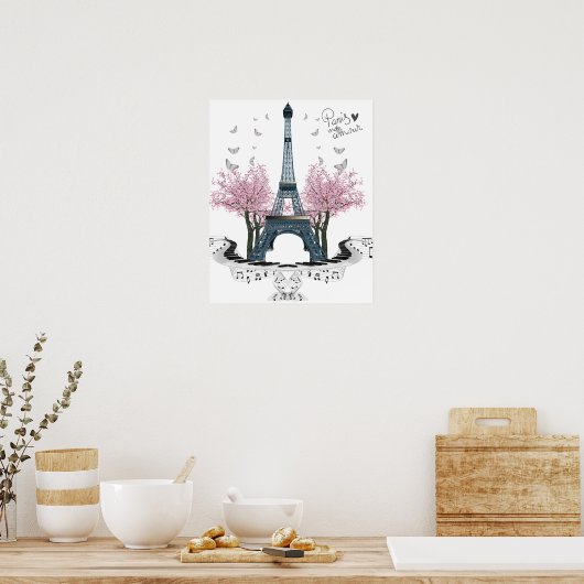 Paris Amour  Eiffel Tower Poster (Keuken)