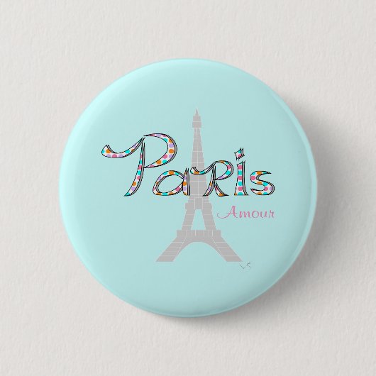 PARIS Amour met Eiffeltoren Ronde Button 5,7 Cm (Voorkant)