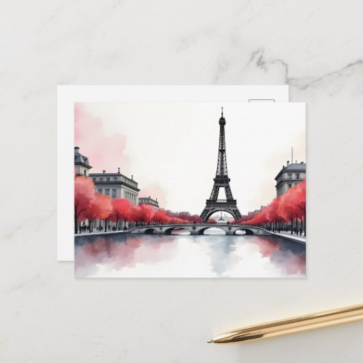 Paris aquarel kunst briefkaart (Voorkant / Achterkant in situ)