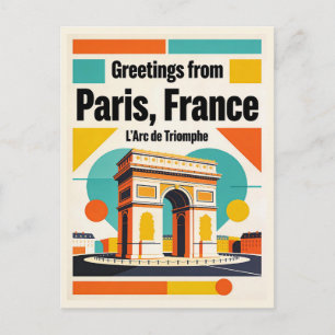 Paris Arc de Triomphe Ansichtkaart, Retro Jaren 60 Briefkaart