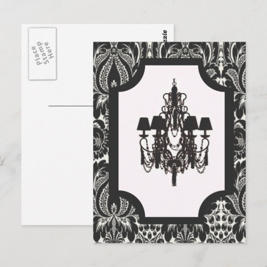 Paris art deco damast  zwarte kroonluchter briefkaart (Voorkant / Achterkant)