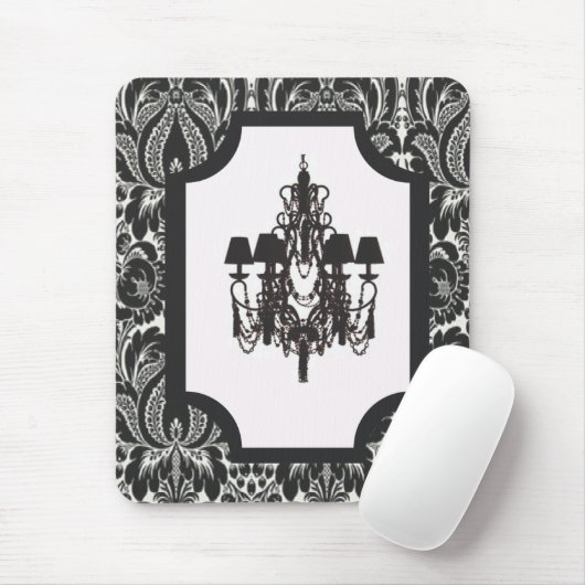 Paris art deco damast  zwarte kroonluchter muismat (Met muis)