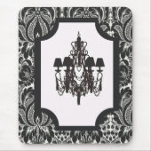 Paris art deco damast  zwarte kroonluchter muismat (Voorkant)