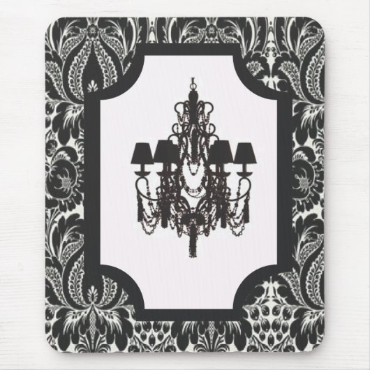 Paris art deco damast  zwarte kroonluchter muismat (Voorkant)