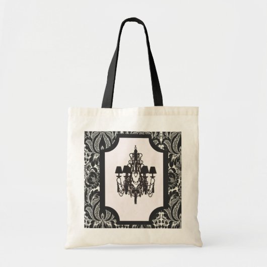 Paris art deco damast  zwarte kroonluchter tote bag (Voorkant)