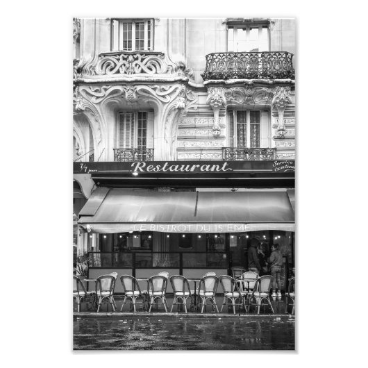 Paris Art Nouveau Cafe - Black en White - Foto Afdruk (Voorkant)