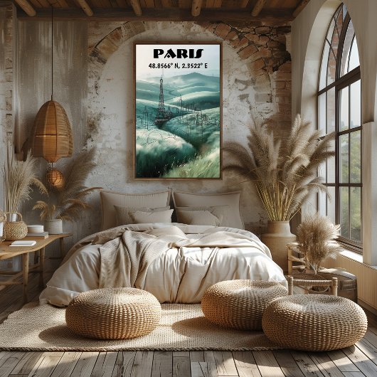 París: Arte de línea con Coordenadas. Perfect Poster