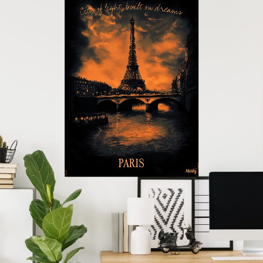 Paris at Dusk - Houtskool Monochrome Kunst - Elega Poster (Thuiskantoor)