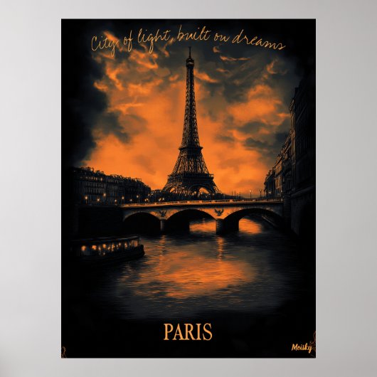 Paris at Dusk - Houtskool Monochrome Kunst - Elega Poster (Voorkant)