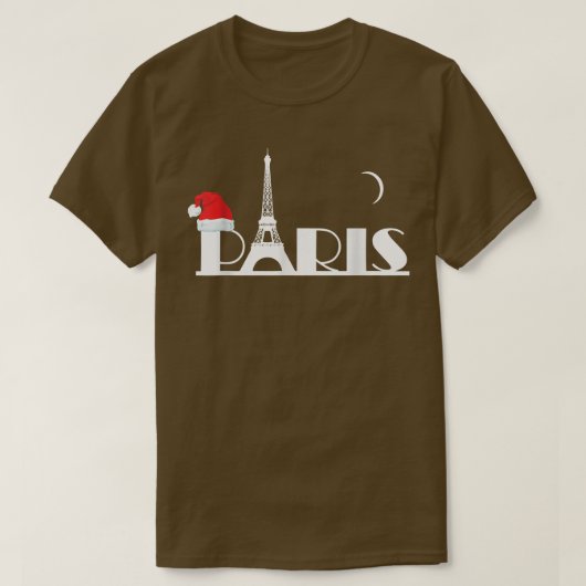 Paris at night and the Eiffel Tower with Santa hat T-shirt (Design voorkant)