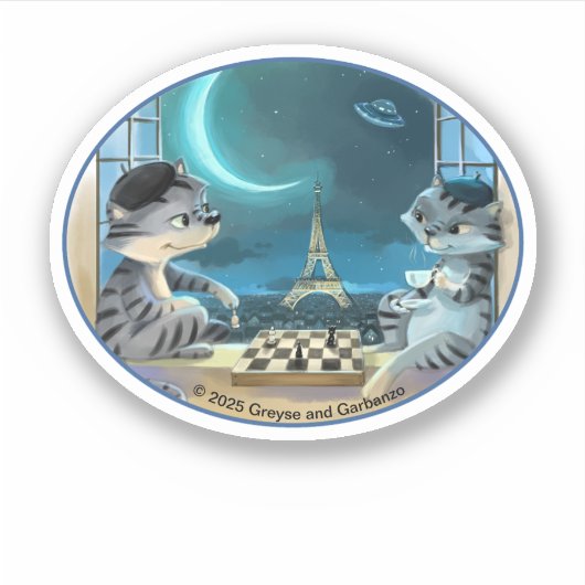 Paris at Night Oval Vinyl Sticker - Happy (Var) (Voorkant)