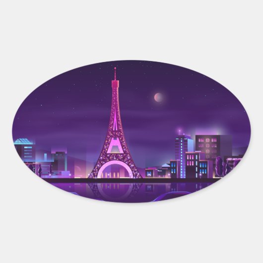 Paris at night ovale sticker (Voorkant)