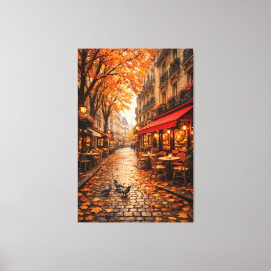 Paris Autumn Café Street – Warm Fall Canvas Art Afdruk (Voorkant)
