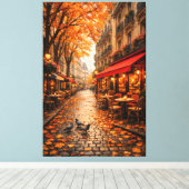 Paris Autumn Café Street – Warm Fall Canvas Art Afdruk (Insitu (Houten vloer))