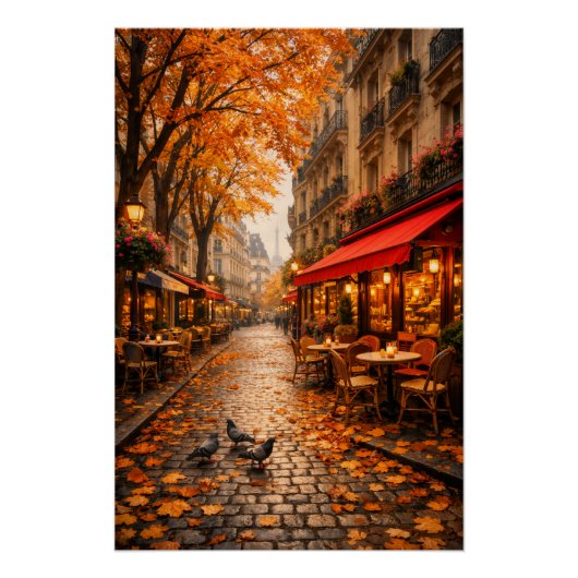 Paris Autumn Café Street – Warm Fall Poster (Voorkant)
