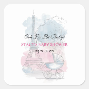 Paris Baby Borrel Eiffeltoren Geslachtsneutraal Vierkante Sticker