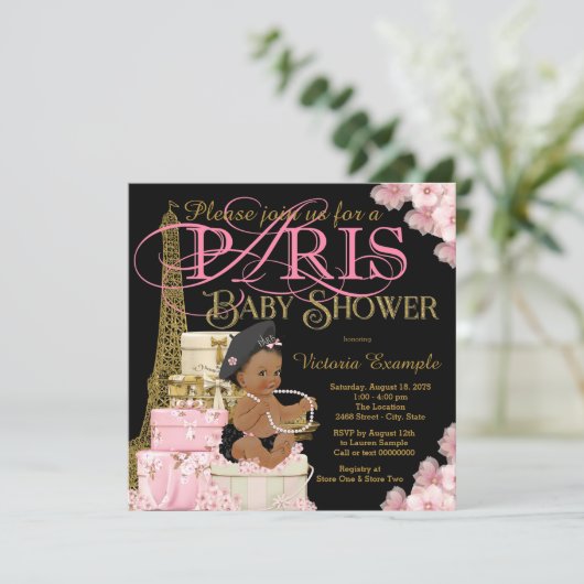 Paris Baby Meisje Douche Uitnodigingen (Staand voorkant)