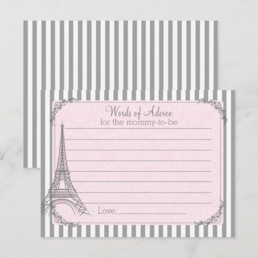 Paris Baby shower Advice Card voor moeder Advieskaart (Voorkant / Achterkant)