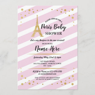 Paris Baby shower Girl Gold Pink Eiffel Tower Kaart