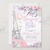 Paris Baby shower Invitation Bonjour Bebe roze Kaart (Voorkant)