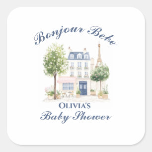 Paris Baby Shower Parijse Café Theepartij Vierkante Sticker